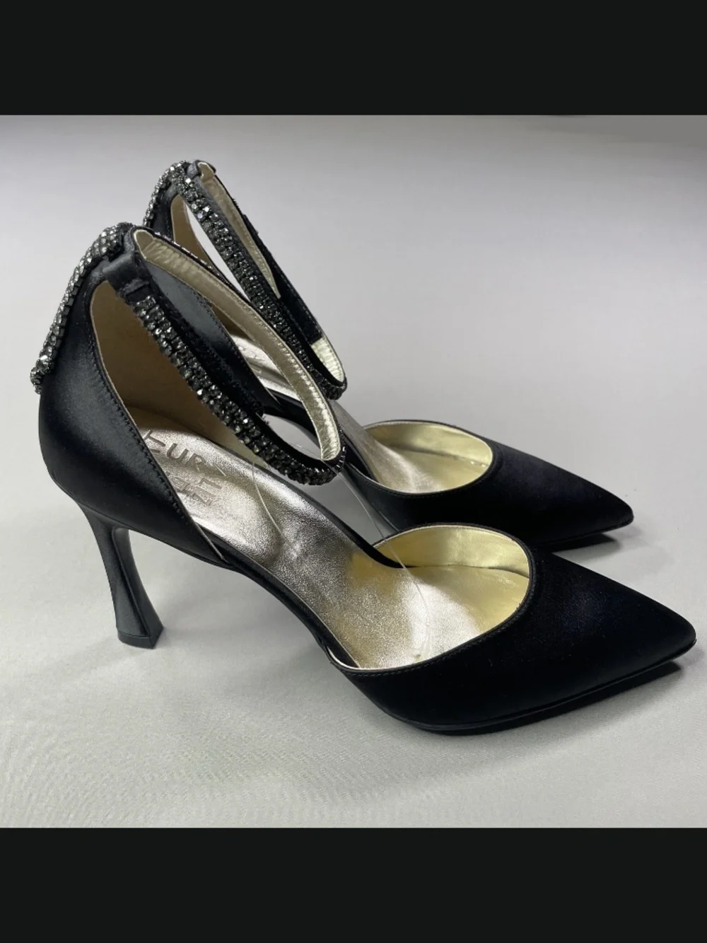 NEW Naturalizer Shoes Womens 7 black satin Alyssa heels pumps rhinestone glam